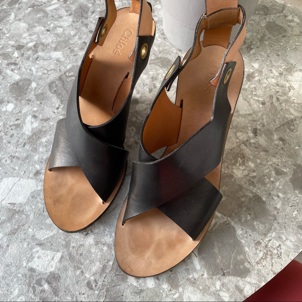 Black Chloe kris cross wedges - Picture 2 of 4